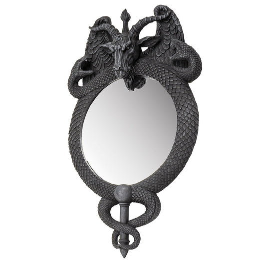 Occultic Sabbatic Goat Idol Baphomet With Caduceus Serpent Snakes Wall Mirror