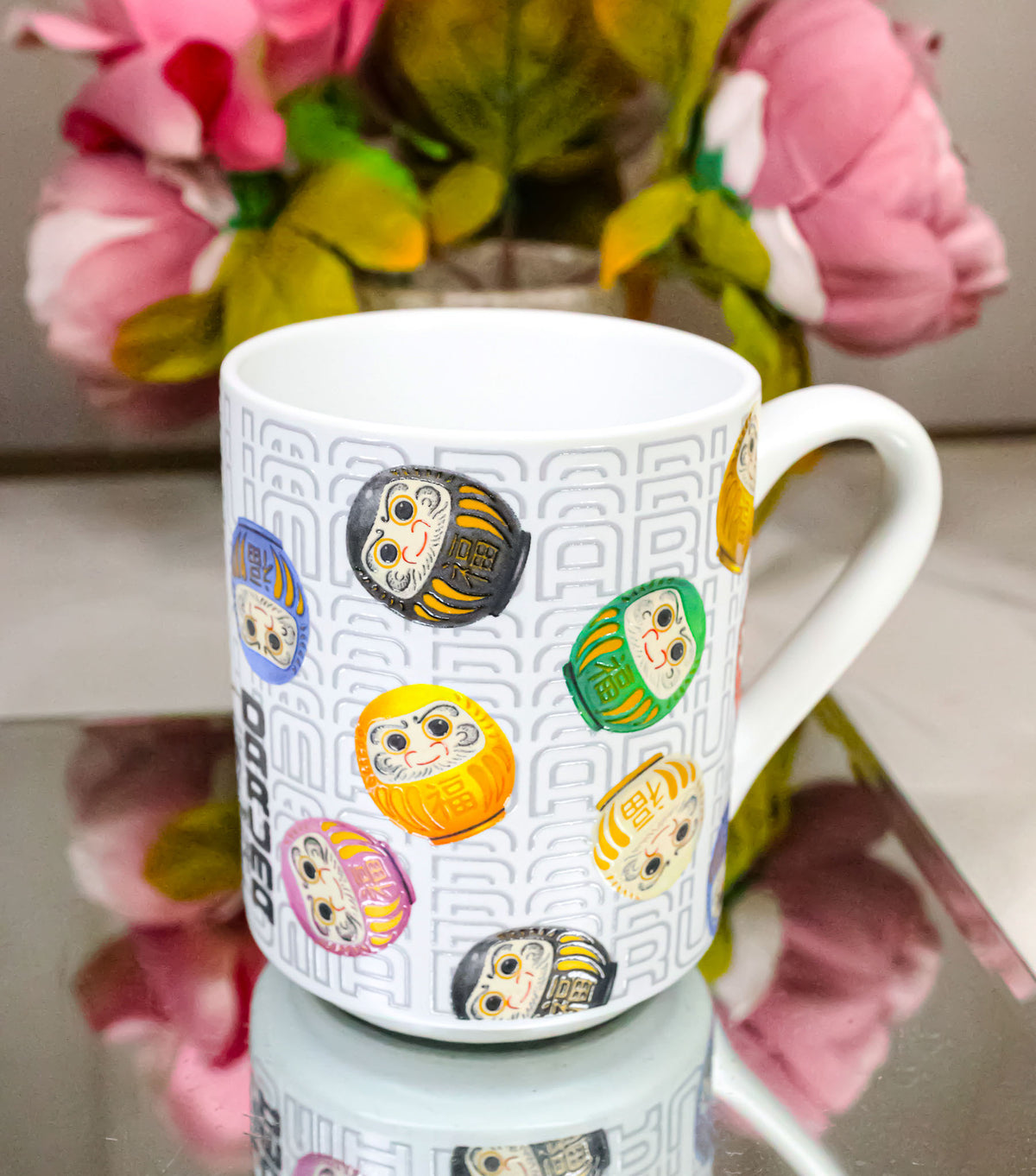 Japanese Icons Daruma Talisman Of Luck And Perseverance Textured Mug Cup 11oz