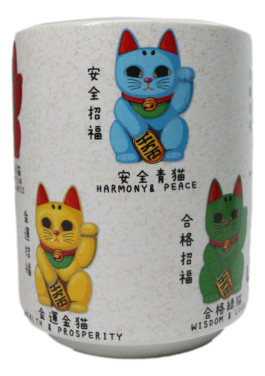 Colorful Maneki Neko Lucky Fortune Cats Textured Ergonomic Mug Cup 11oz