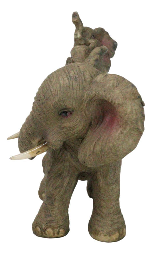 Safari Savanna Whimsical Elephant Father And 2 Calves On Piggyback Figurine 5"H - Ebros Gift