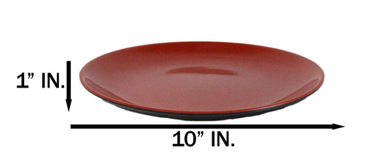 Set Of 6 Traditional Round 10"D Solid Red Black Large Melamine Dinner Plates