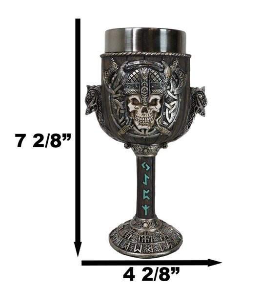 Valhalla Viking Warlord Skull Dragon Longship With Rune Symbols 6oz Wine Goblet