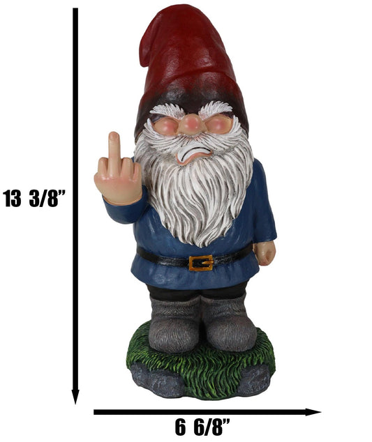 Feisty Rude Go Away! Gnome Dwarf Flipping The Bird Middle Finger Figurine 13"H