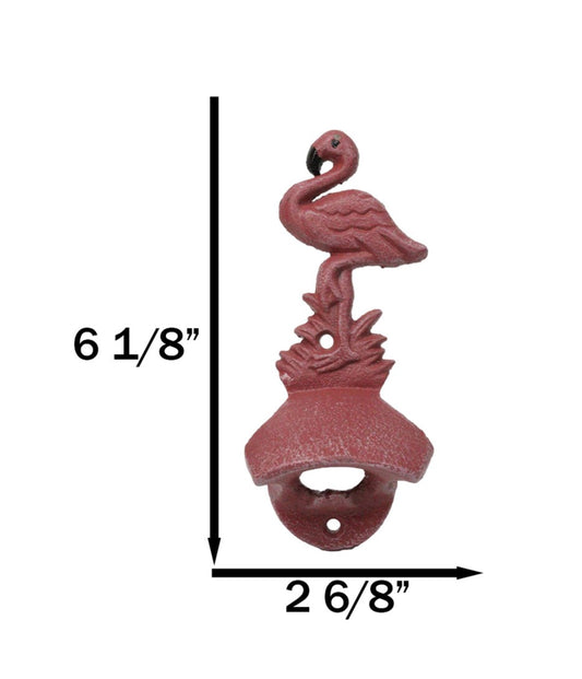 Pack Of 2 Cast Iron Tropical Bird of Paradise Pink Flamingo Wall Bottle Opener