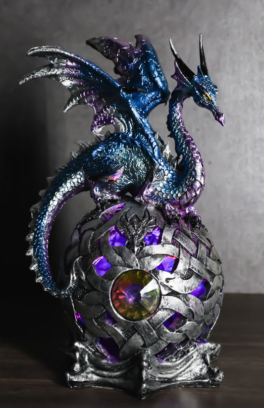 Ebros Dragon Perching On Color Changing LED Orb Night Light Statue (Aqua Blue)
