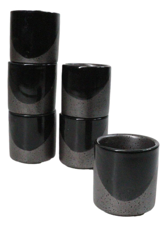 Set of 6 Black And Charcoal Gray Modern Porcelain 1.25oz Ochoko Yuzu Sake Cups