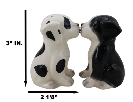 Ebros Ceramic Black & White Mutt Puppy Dogs Kissing Salt And Pepper Shakers Set
