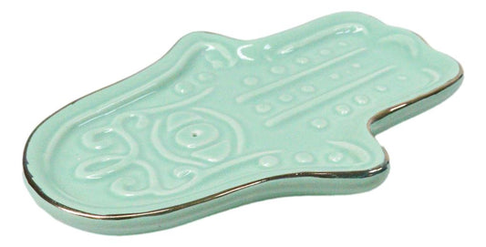 Mystical Turquoise Blue Hamsa Palm Hand Of Fatima Incense Holder Dish