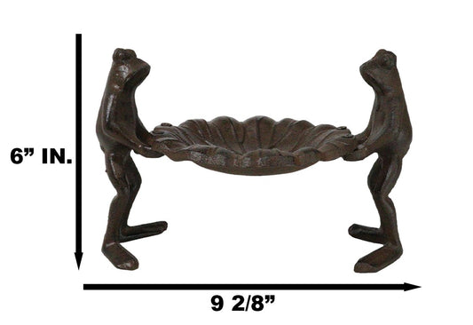 Cast Iron 2 Toad Frogs With Waterlily Lily Pad Bird Feeder Bath Garden Figurine - Ebros Gift
