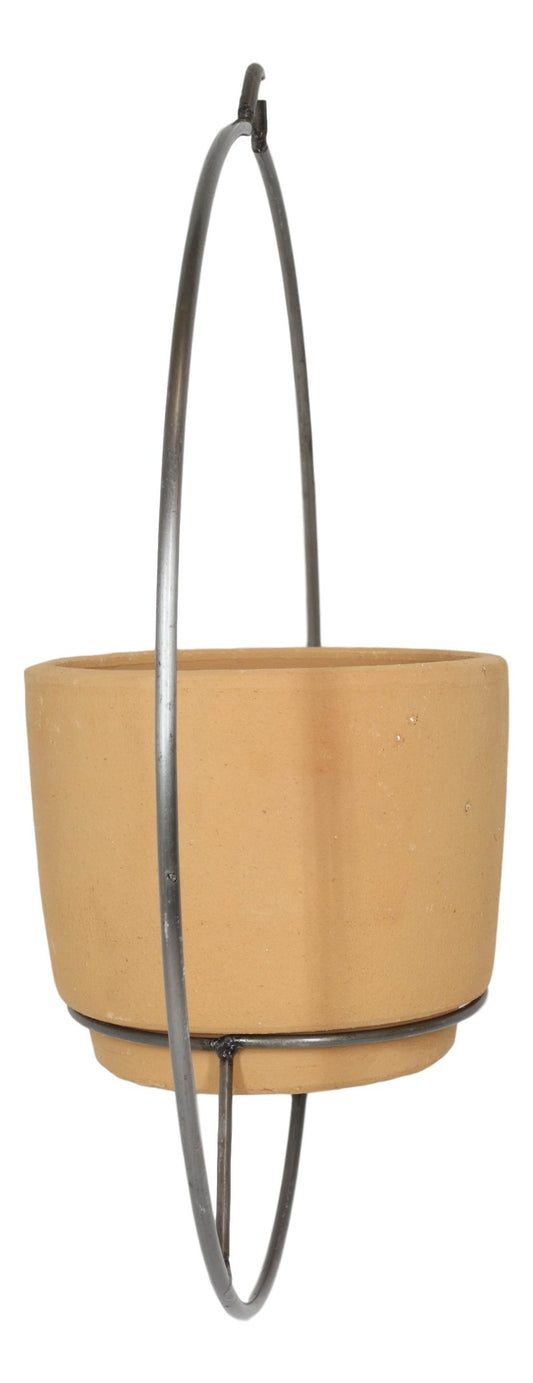 Modern Brown Clay Pot Wall Planter Pot Sconce With Round Wire Stand Holder