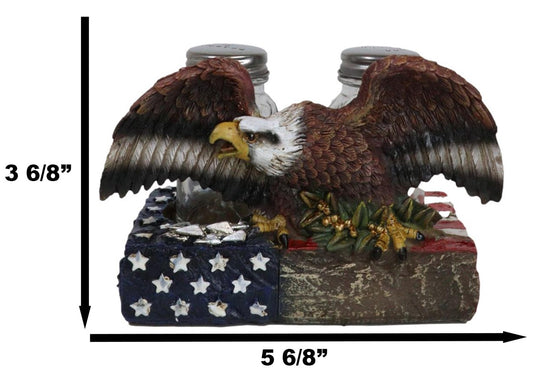 American Bald Eagle With Olive Branch On US Flag Salt & Pepper Shakers Holder