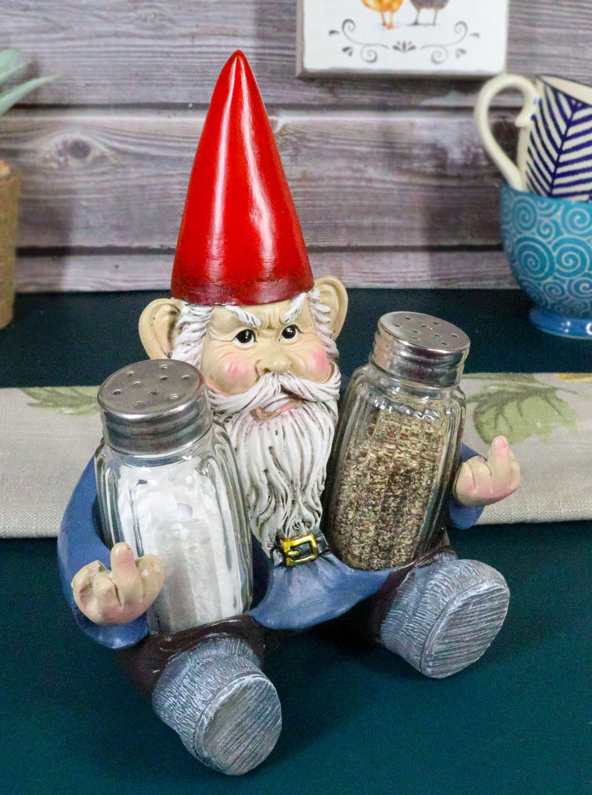 Salty Rude Mr Gnome Flipping The Bird Bugger Off Salt And Pepper Shakers Holder