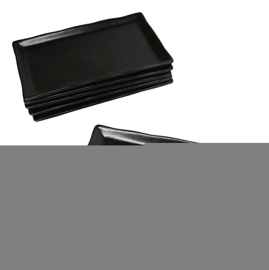 Pack of 6 Black Kokuyo Minimalist Wavy Rectangular Sushi Lunch Plates 7.75" L