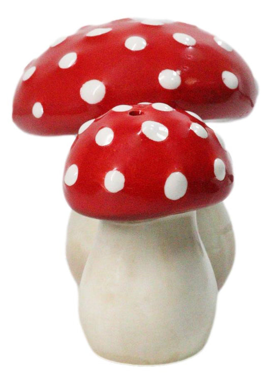 Bright Red White Polkadots Toadstool Mushrooms Pair Salt And Pepper Shakers