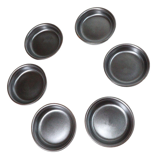 Pack Of 6 Ceramic Tetsu Kesho Black Soy Sauce Oil Condiment Round Dishes Bowls