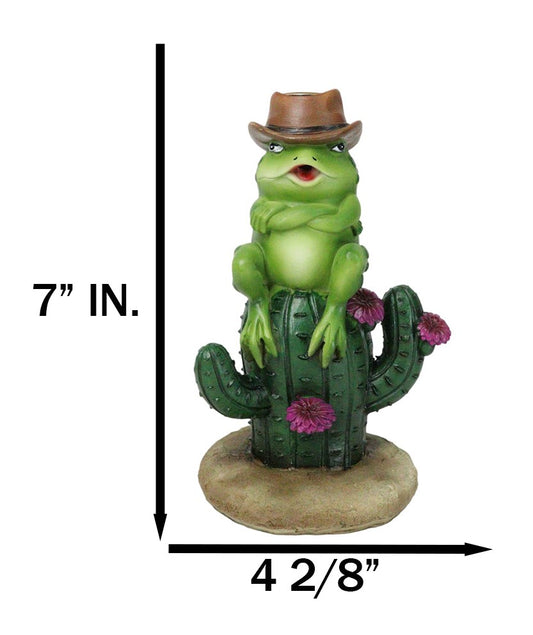 Western Outlaw Cowboy Frog On Cactus Backflow Incense Cone Burner Figurine