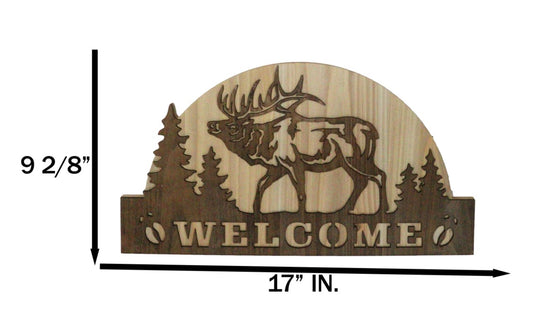 Rustic Western Wapiti Elk Deer By Pine Forest MDF Wood Welcome Wall Decor 17"L