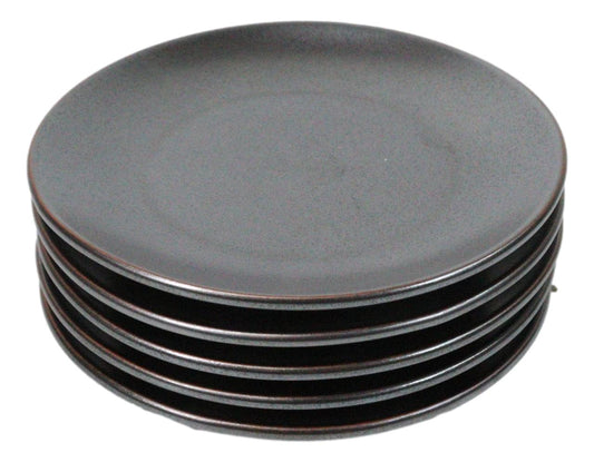 Set Of 5 Black Tetsu Kesho Round Appetizer Dessert Salad Ceramic Plates 6"D