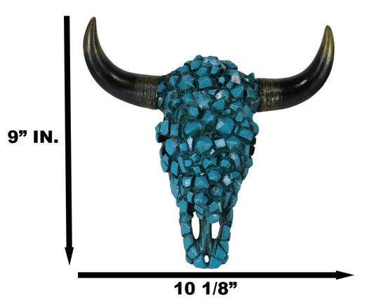 Southwest Steer Bison Bull Cow Skull With Mosaic Turquoise Rocks Wall Decor - Ebros Gift