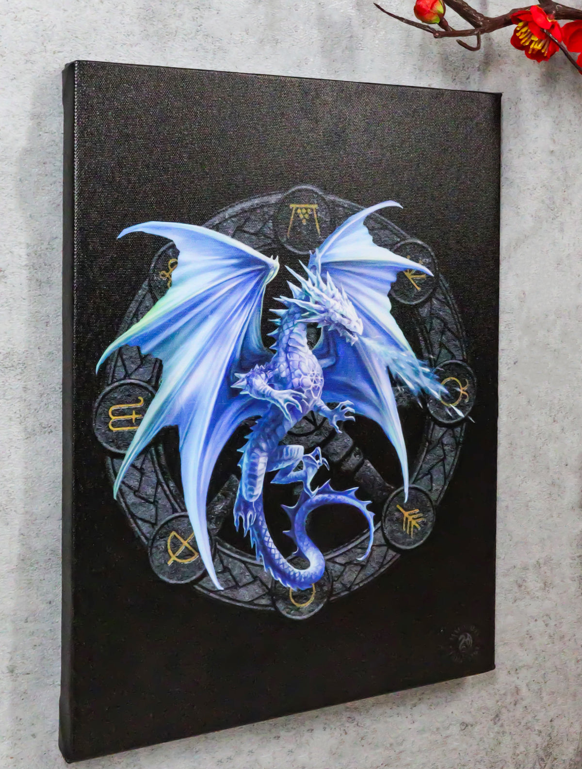 Anne Stokes Yule Drake Sabbats Wheel of The Year Dragon Canvas Wall Decor - Ebros Gift