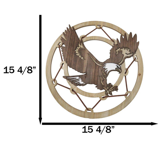 Rustic MDF Wood Flying Bald Eagle Dreamcatcher Web Circle Wall Decor Plaque