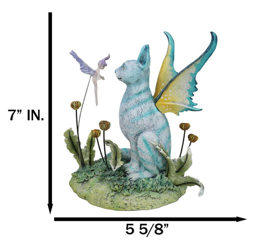 Whimsical Amy Brown Blue Fairy Cat With Pixie Fae In Enchanted Garden Figurine