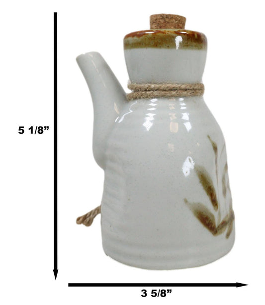 Pack of 6 Porcelain White Brown Reed Soy Sauce Vinegar Oil Dispenser Flask 7oz