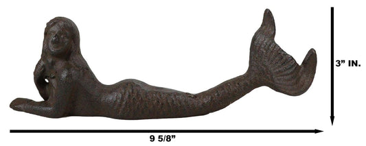 Rustic Cast Iron Nautical Siren Mermaid with Tail Stretched Out Statue 9.5"L - Ebros Gift