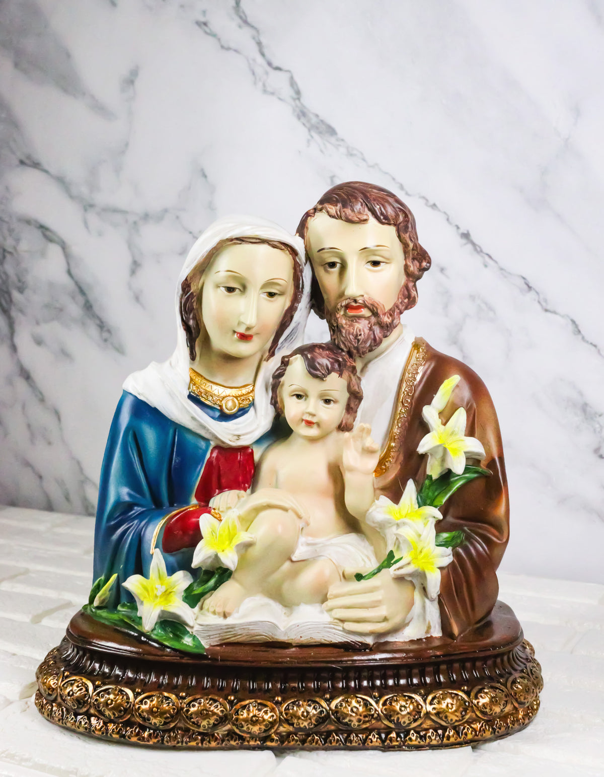 Holy Family Mother Mary Joseph And Jesus On Vatican Plinth Altar Figurine