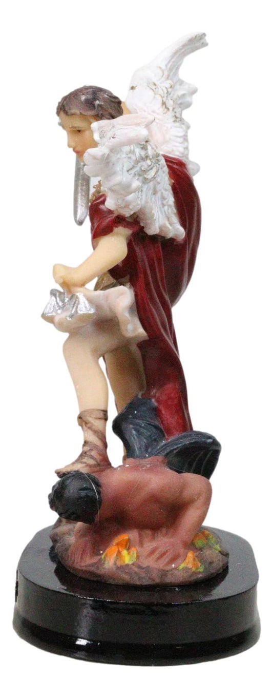 Archangel Saint Michael Wielding Sword Crushing Satan Figurine With Name Base - Ebros Gift