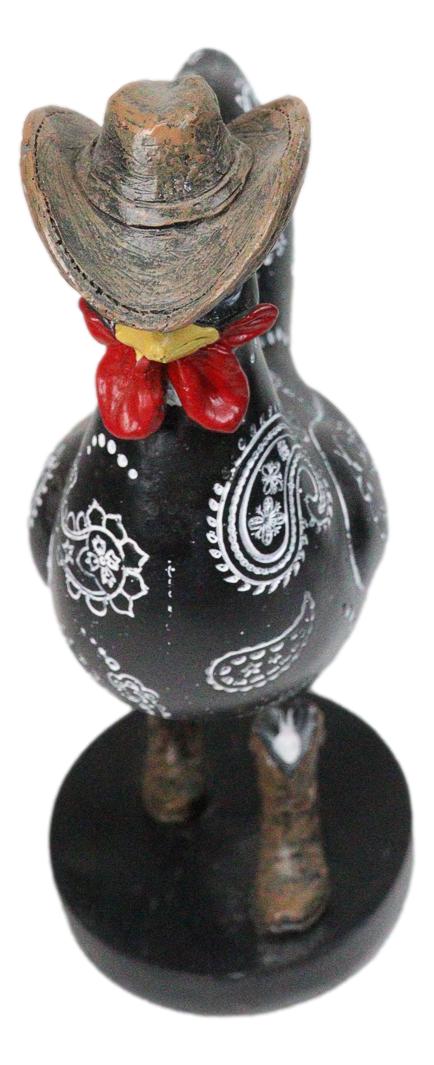 Black Western Country Cowboy Chicken Rooster Wearing Hat And Boots Figurine 8"H