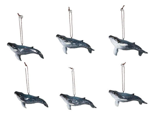 Set Of 6 Nautical Blue Humpback Whales Ocean Marine Wall Decor Tree Ornaments