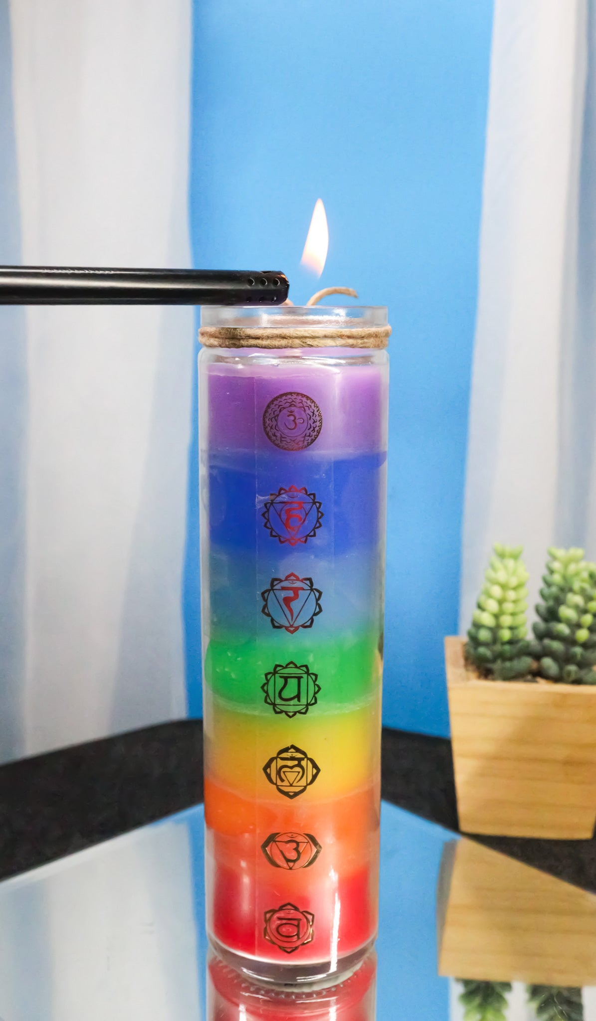 Rainbow 7 Chakra Zones Multi Scent Wicca Mystic Spiritual Tall Tube Candle