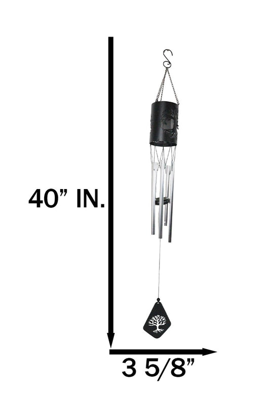 Celtic Tree Of Life Cylindrical Steel Metal Filigree Hanging Solar Wind Chime