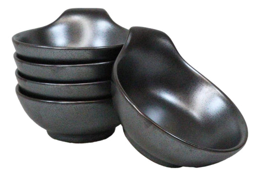 Pack Of 5 Tetsu Kesho Black Small Ponzu Sauce Miso Soup Bowls With Handle 5oz