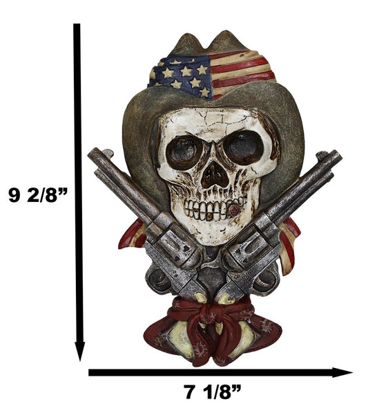 Western Vintage Cowboy Skull With USA Flag Hat and Crossed Pistols Wall Decor