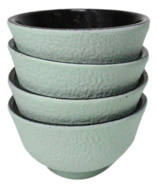 Mint Green Textured Japanese Tetsubin Style Cast Iron Mini Tea Cups Set of 4
