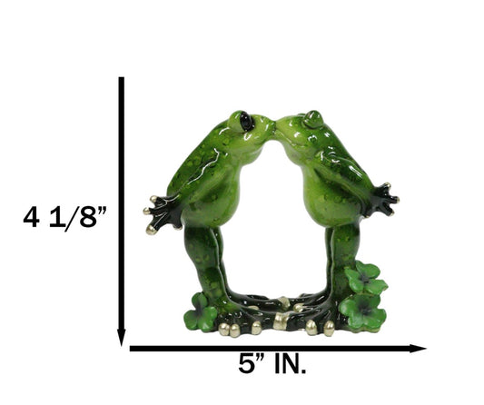 True Love's Kiss Green Frog Couple Kissing By Pond Lily Pads Decorative Figurine