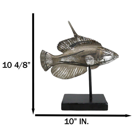 Nautical Marine Silver Tone Lyretail Anthias Fish Sculpture With Pole Stand Base