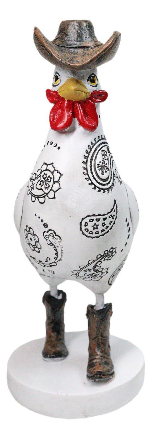 White Western Country Cowboy Chicken Rooster Wearing Hat And Boots Figurine 8"H