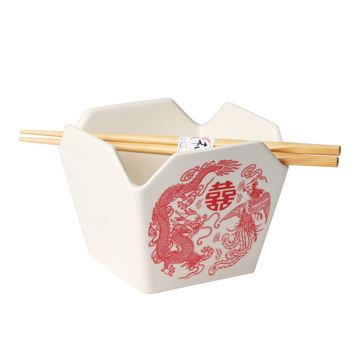 Dragon And Phoenix Feng Shui Takeout To Go Box Serving Bowl With Chopsticks Set