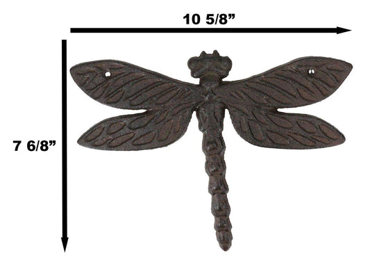 Pack Of 2 Rustic Forged Cast Iron Whimsical Auspicious Dragonfly Wall Decors - Ebros Gift