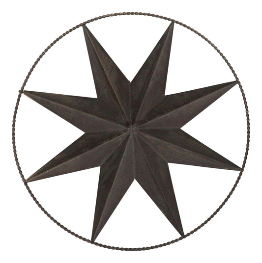 Bronzed Large 18"D Metal Vintage Rustic Western 8 Pointed Star Circle Wall Decor
