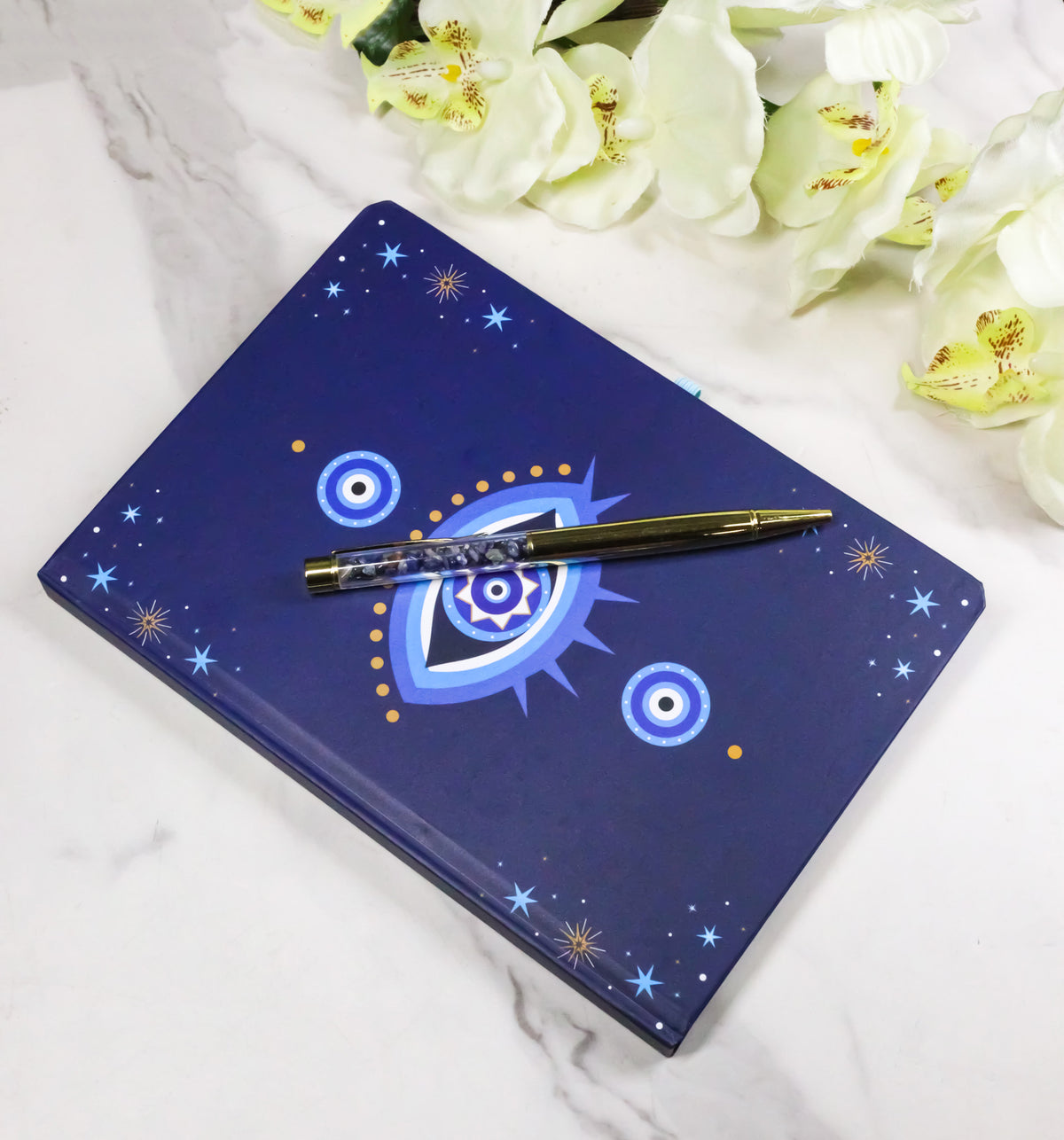 Ebros Wicca Blue All Seeing Evil Eye A5 Notebook Journal with Crystal Pen