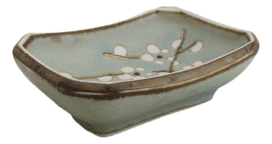 Set Of 6 Japanese Soushun Sakura Porcelain Soy Sauce Rectangular Dipping Bowls - Ebros Gift