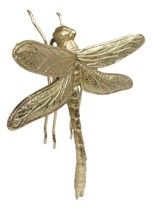 Medium Gold Leaf Resin Modern Dragonfly Wall Sculpture Or Tabletop Decoration 8"