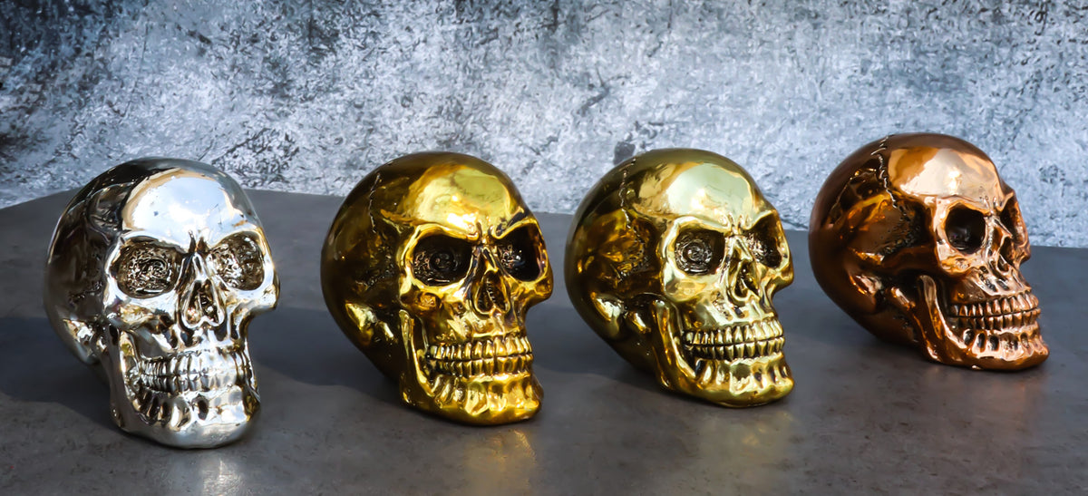 Pirate's Loot Metallic Silver Gold Brass And Copper Tone Skulls Mini Figurines