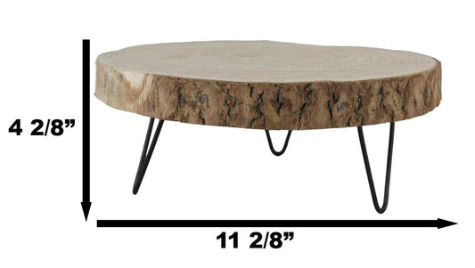 Unfinished Natural Wood Bark Round Slice With Metal Legs Pedestal Stand 11"D