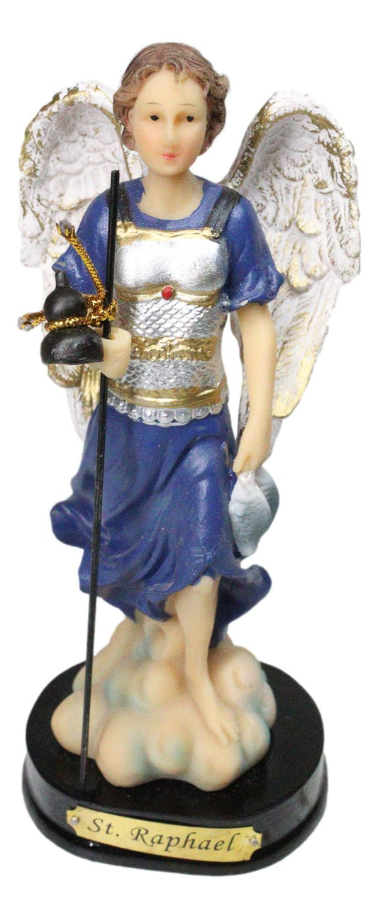 Catholic Church Saint Archangel Raphael With Staff & Healing Oil Figurine 5.5"H