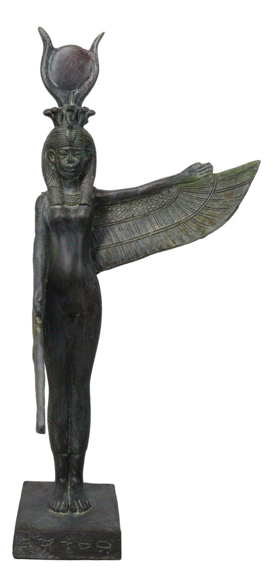 Goddess Isis Ra With Raised Left Wing On Hieroglyphic Base Figurine 14" Tall